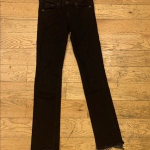 Black Straight Leg Raw Hem Jeans
